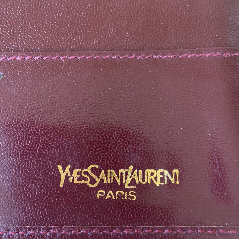 Designer YSL Yves Saint Laurent Cherry Red Smooth Leather Trifold Wallet VTG - Picture 6 of 8
